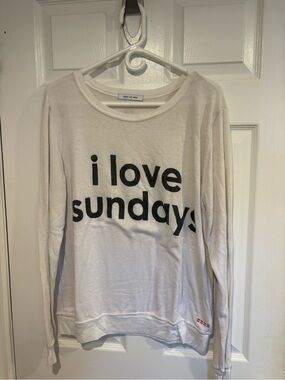 Peace Love World White Crewneck Sweater with Black 'i love sundays' Graphic